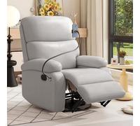 VTELGT Recliner Armchair, PU Leather Swivel Manual Reclining Chair with Adjustable Leg Rest, Mobile Phone Holder, Side Pockets, Rocker Chair for Home Living Room Bedroom,Light Grey