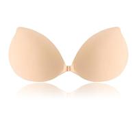 Vtelor Stick on Bra Backless Invisible Sticky Bra Push up Strapless Women's Adhesive Bras Ladies Invisible Strapless Bras Large Breasts Push up Sticky Boob Covers (UK, Cup & Band, D, Beige)