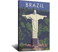 VTGCLT Brazil Rio De Janeiro Vintage Travel Posters Christ The Redeemer Memorial Sculpture Canvas Painting Pictures Prints Wall Art for Bedroom Office Decor 16x24inch(40x60cm)