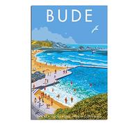 VTGCLT England Bude Vintage Travel Posters Sea Beach Sky Vacation Canvas Painting Pictures Prints Wall Art for Bedroom Office Decor 12x18inch(30x45cm)