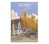 VTGCLT England Derby Vintage Travel Posters Cathedral Church Saints Canvas Painting Pictures Prints Wall Art for Bedroom Office Decor 08x12inch(20x30cm)