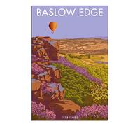 VTGCLT England Derbyshire Baslow Edge Vintage Travel Posters Hot Air Balloon Canvas Painting Pictures Prints Wall Art for Bedroom Office Decor 08x12inch(20x30cm)