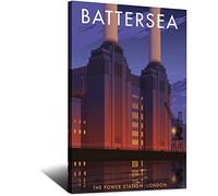 VTGCLT England London Vintage Travel Posters Battersea Power Station Canvas Painting Pictures Prints Wall Art for Bedroom Office Decor 24x36inch(60x90cm)