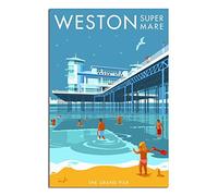 VTGCLT England Weston Super Mare Vintage Travel Posters Grand Pier Canvas Painting Pictures Prints Wall Art for Bedroom Office Decor 08x12inch(20x30cm)