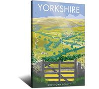 VTGCLT England Yorkshire Vintage Travel Posters God's Own County Canvas Painting Pictures Prints Wall Art for Bedroom Office Decor 12x18inch(30x45cm)