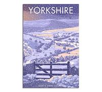 VTGCLT England Yorkshire Vintage Travel Posters God's Own County Snow Scene Canvas Painting Pictures Prints Wall Art for Bedroom Office Decor 20x30inch(50x75cm)