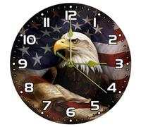 VTGHDEEQ Wall Clock,Clocks for Living Room,Battery Operated,Bird American Flag Eagle,Round Silent Clock 9.85 in