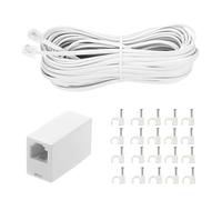 Vthahaby 50 Feet Long Telephone Extension Cord Phone Cable Line Wire, with Standard RJ11 Plug and 1 in-Line Couplers and 15 Cable Clip Holders-White (White 15M)