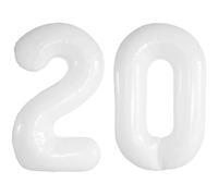 Vthoviwa 40 Zoll/18 Farbens Luftballon Zahlen 20 Weiß, Luftballon 20. Geburtstag Foil Ballon, 0123456789,10-19,20-25,30,40,50,60,70,80,90, Folienballon 20 Party Dekoration Helium Unterstützen