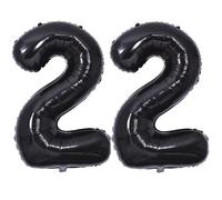 Vthoviwa 40 Zoll/18 Farbens Luftballon Zahlen 22 Schwarz, Luftballon 22. Geburtstag Foil Ballon, 0123456789,10-19,20-25,30,40,50,60,70,80,90, Folienballon 22 Party Dekoration Helium Unterstützen
