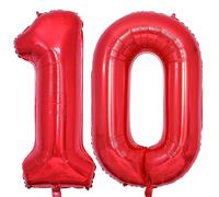 Vthoviwa 40inch Number 10 Balloon Red 1 Party Foil Balloon 10 Decoration Support Helium