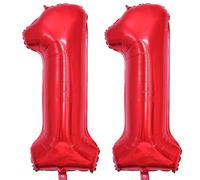 Vthoviwa 40inch Number 11 Red Balloon 11 Birthday Party Foil Balloon 11 Decoration Support Helium