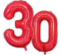Vthoviwa 40inch Number 30 Balloon Red 3 Party Foil Balloon 30 Decoration Support Helium