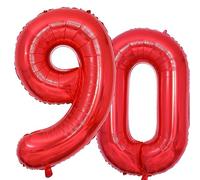 Vthoviwa 40inch Number 90 Balloon Red 9 Party Foil Balloon 90 Decoration Support Helium
