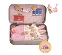 Vtizikl Bunny in A Tin, Easter Little Pocket Bunny, Easter Plush Mummy and Baby Bunnies in Pocket Tin, Handmade Soft Rabbit Doll for Role Play Sibling Gift, Colors Mini Cute Toys (Pink)