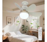 Vtizikl Ceiling Fans with Lights and Remote, 30w Ceiling Fan Lights Dimmable, Quiet E27 Ceilings Fans Lamp with 3 Colors, 3 Wind Speeds, Timing for Bedroom, Living Room, Kitchen (White)