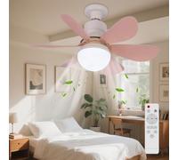 Vtizikl Ceiling Fans with Lights and Remote, 30w Ceiling Fan Lights Dimmable, Quiet E27 Ceilings Fans Lamp with 3 Colors, 3 Wind Speeds, Timing for Bedroom, Living Room, Kitchen (Pink)