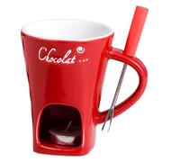 Vtizikl Fondue Mug with Forks, Chocolate Fondue Mug, Personal Cheese Melting Cup, Cheese Fondue Sets, Mug Gift, Sweet Fondue Cup for Candy Snack Caramel Party, Office School Home (Red)