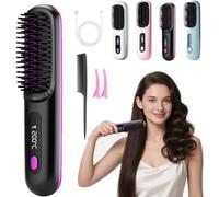 Vtizikl Glow Wave Heated Brush, 2025 Mini Hot Brush for Short Hair, Cordless Hair Straightener Brush with 3 Heat Settings, LED Screen, USB Charging for Hairs Styling, Travel, Home (Black)