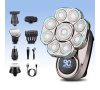 Vtizikl Head Shavers for Men, 9D Floating Head Shavers for Bald Men, 6-in-1 Detachable Skull Shaver with Intelligent LED Display, IPX7 Waterproof Wet/Dry, Rechargeable Razor Kit (Black)