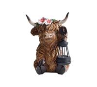 Vtizikl Highland Cow Garden Ornament with Solar Lantern & Welcome Sign, Cute Resin Figurine for Outdoor Patio Yard Decor, Whimsical Highland Cow Gifts for Garden Lovers (type2)