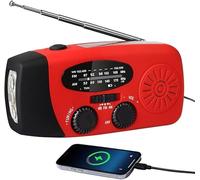 Vtizikl Solar Radio, Wind Up AM/FM/WB Radio, Portable Hand Crank Radio, Emergency Radio with Torch, 2000mah Rechargeable Power Bank for Phone Charging, Camping, Outdoor (Red)