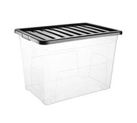 VTL® PLASTIC STORAGE BOXES WITH LID - BLACK LID - 17 SIZES - HOME - BEDROOM - GARAGE - OFFICE - SCHOOL - STORAGE - NESTABLE - STACKABLE (80 LITRE, SET OF 10)