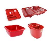 VTL® SET OF 4 PLASTIC MOP BUCKET - DISH DRAINER - CUTLERY TRAY - RECTANGULAR BOWL - 4 COLOURS (RED)