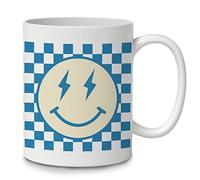 VTmaio Funny Mug Trendy Preppy Blue Plaid Smiley Face Ceramic Coffee Mug Cup Double Side Printed Blue Preppy Smiley Mug Gifts For Women Teenage Girl Girls Kids 11OZ