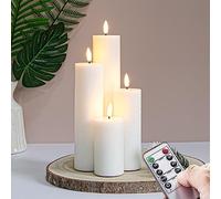 Vtobay Flickering Flameless Pillar LED Candles with Remote and Timer,White Pack of 4 Battery Operated(Powered by 2AA) Real Wax Tall Fake 3D-Wick Electric Candles(D 5,5CM x H 10 15 20 25 CM)