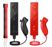 VTone 2 Packs Gesture Controller and Nunchuck Joystick with Silicone Case and Wrist Strap Compatible for wii/wii u Console (Black and Red)
