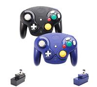 VTone Wireless Gamecube Controller, 2 Pieces 2.4G Wireless Classic Gamepad with Receiver Adapter for Wii Gamecube NGC GC (Black and Dark Blue)