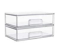 Vtopmart 2 Pack Clear Small Stackable Storage Drawers, Acrylic Bathroom Makeup Organiser, Plastic Storage Box For Vanity, Under Sink, Kitchen Cupboard, Pantry, Home Organization