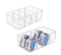 Vtopmart 2 Pack Food Storage Organizer Bins, Clear Plastic Bins for Pantry, Kitchen, Fridge, Cabinet Organization and Storage, 4 Compartment Holder Packets, Snacks, Pouches, Spice Packets