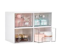 Vtopmart 4 Pack Clear Small Stackable Storage Drawers, Acrylic Bathroom Makeup Organiser, Plastic Storage Box For Vanity, Under Sink, Kitchen Cupboard, Pantry, Home Organization(white)