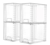 Vtopmart 4 Pack Clear Stackable Storage Drawers,9.7" High Plastic Organizers Bins for Skincare, Bathroom Supplies,Ideal for Cabinet,Undersink,Vanity,Kitchen,Pantry Organization