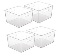 Vtopmart 4 Pack Extra Large Clear Plastic Storage Bins,11x11 Cube Acrylic Organizer Square Containers with Handle for Pantry,Closet,LaundryRoom,Kitchen,Bathroom,UnderSink Organization
