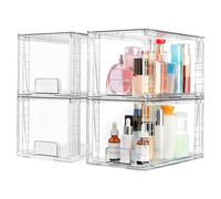 Vtopmart 4 Pack Stackable Storage Drawers,Clear Acrylic Drawer Organizers with Handles, Easily Assemble for Bathroom,Kitchen Undersink,Cabinet,Closet,Makeup,Pantry organization and Storage