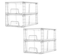 Vtopmart 4 Pack Stackable Storage Drawers,Clear Acrylic Drawer Organizers with Handles, Easily Assemble for Fridge, Bathroom,Kitchen Undersink,Cabinet,Pantry Organization and Storage