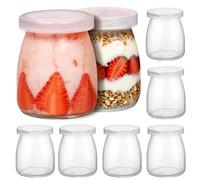 Vtopmart 8 Pack 200ml Reusable Glass Yogurt Pots, Small Glass Jars with Lids for Homemade Yoghurt, Pudding, Jam, Dessert, Spice Storage