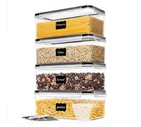 Vtopmart Airtight Food Storage Containers with Lids 4PCS Set 3.2L, Plastic Spaghetti Canisters for Pasta organizer, BPA Free Air Tight Kitchen Pantry Organization