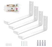 VTOPVMAX 4 Pack Heavy Duty Shelf Brackets with Lips for Scaffold Boards, 5mm Thick Steel L-Shaped Modern White Wall Supports, 12"x4" (30x10cm) Shelving Brackets Kit