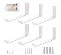 VTOPVMAX 6 Pack Heavy Duty Shelf Brackets with Lips for Scaffold Boards, 5mm Thick Steel L-Shaped Modern White Wall Supports, 12"x4" (30x10cm) Shelving Brackets Kit