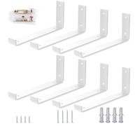 VTOPVMAX 8 Pack Heavy Duty Shelf Brackets with Lips for Scaffold Boards, 5mm Thick Steel L-Shaped Modern White Wall Supports, 12"x4" (30x10cm) Shelving Brackets Kit