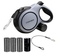 VTOPVMAX 8m Retractable Dog Lead for Medium/Large Dogs up to 50kg, Strong Heavy Duty Extendable Dog Lead with Chew-Proof Cable, 360 Tangle Free, One Hand Brake Lock & Poo Bag Holder (Black/Grey)