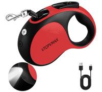 VTOPVMAX Retractable Dog Lead 5m/16FT for Small to Medium Dogs up to 30kg/66lbs - Heavy Duty Extendable Dog Lead with Rechargeable LED Light, Quick Lock Braking & Non-Slip Handle (Red)