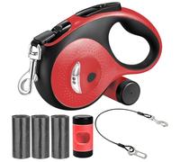 VTOPVMAX Retractable Dog Lead 8m/26FT for Medium/Large Dogs up to 50kg/110lbs - Heavy Duty Extendable Dog Lead with Chew-Proof Cable, LED Light, Poop Bag Dispenser, One-Hand Brake (Red)