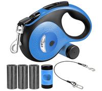 VTOPVMAX Retractable Dog Lead 8m/26FT for Medium/Large Dogs up to 50kg/110lbs - Heavy Duty Extendable Dog Lead with Chew-Proof Cable, LED Light, Poop Bag Dispenser, One-Hand Brake (Blue)