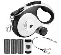 VTOPVMAX Retractable Dog Lead 8m/26FT for Medium/Large Dogs up to 50kg/110lbs - Heavy Duty Extendable Dog Lead with Chew-Proof Cable, LED Light, Poop Bag Dispenser, One-Hand Brake (White)