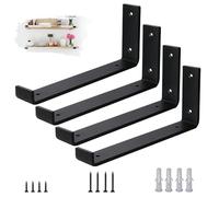 VTOPVMAX Scaffold Board Shelf Brackets 4 Pack - 5mm Thick Steel Heavy Duty Shelf Supports with Lips for 12 x 4 Inch (30cm x 10cm), Industrial Rustic Black Wall Shelf Brackets Kit
